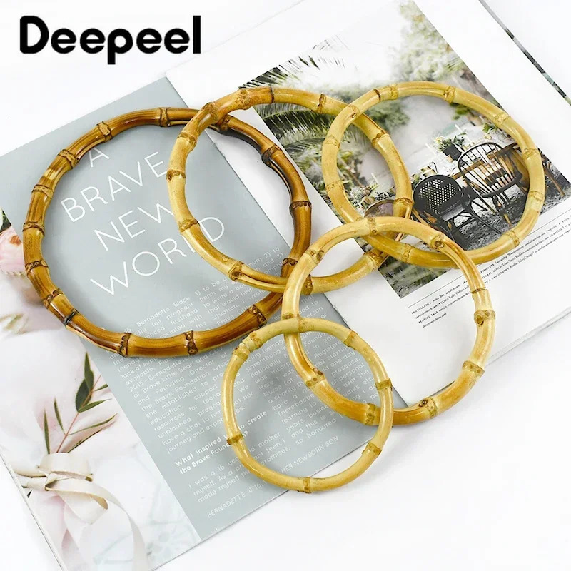 2/4Pcs Deepeel 7.5-18cm Bamboo Rings Bag Handles DIY Handmade Craft Wooden Bags Closure Round Handle Purse Woven Accessories 250811