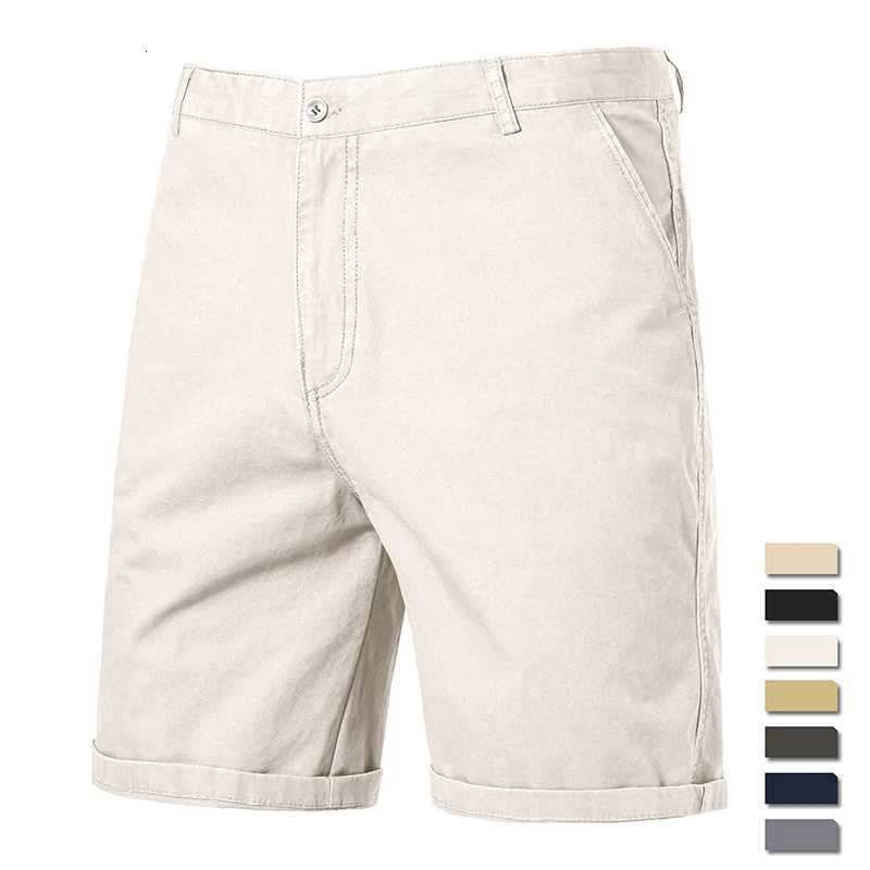 Mens Knee Shorts Solid Color Cotton Bermuda Half Pants Straight Leg Khaki Black Casual Social Shorts Y250814