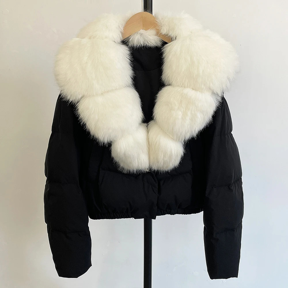 OFTBUY Winter Clothing Women Big Faux Fur Collar Puffer Jacket Fashion Short Wram White Duck Down Coat Fur Top Clothes 250811