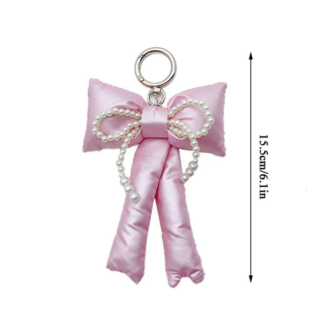 Y2K Korean 3D Bowknot Keychain Fashion Simple Pearls Bow Keyring Bag Pendant Handbag Hanging Ornament Decoration Girls