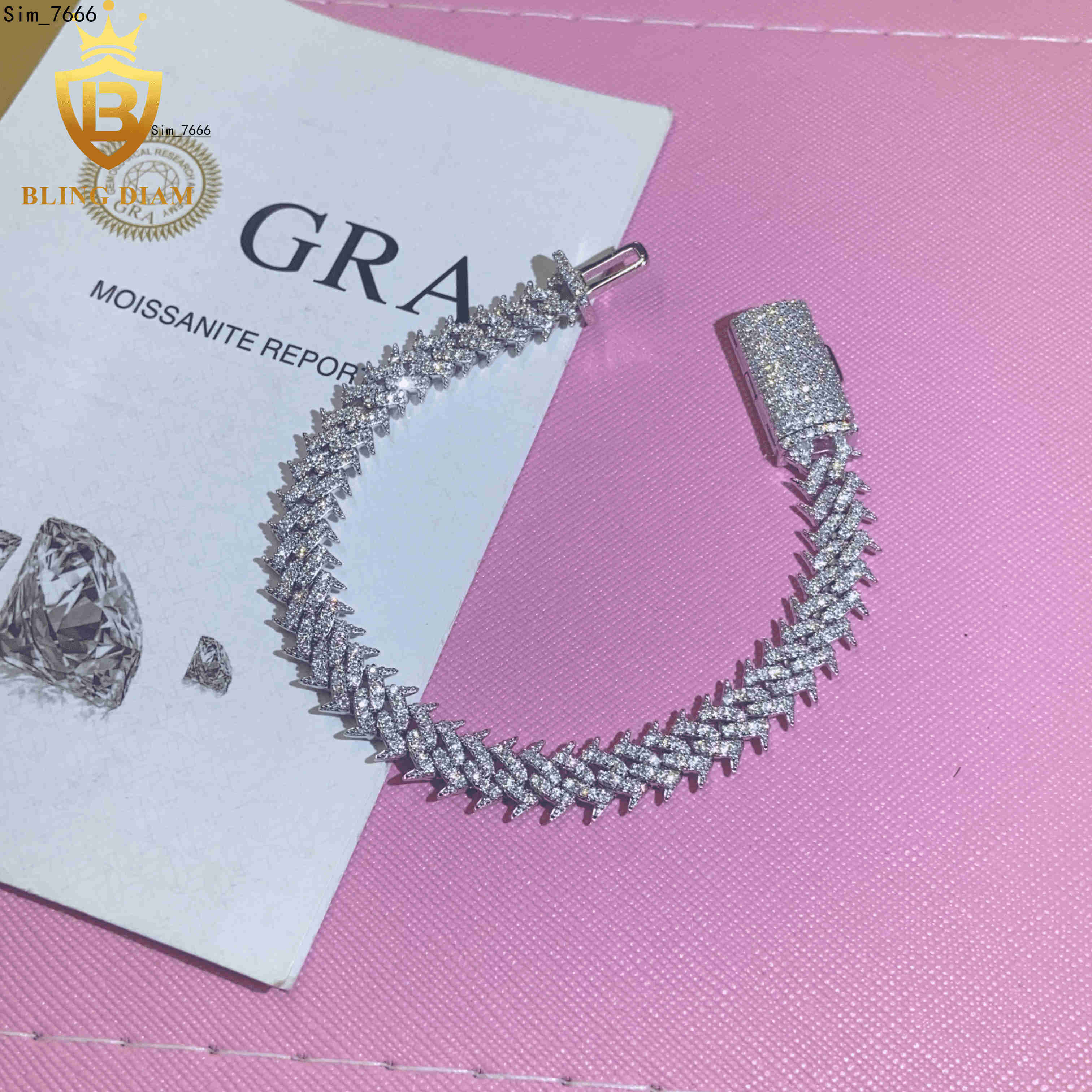 New Design Fashion 10mm S925 Link Chain Moissanite Cuban Bracelet Men Women Hip Hop Style Pass Diamond Tester with GRA