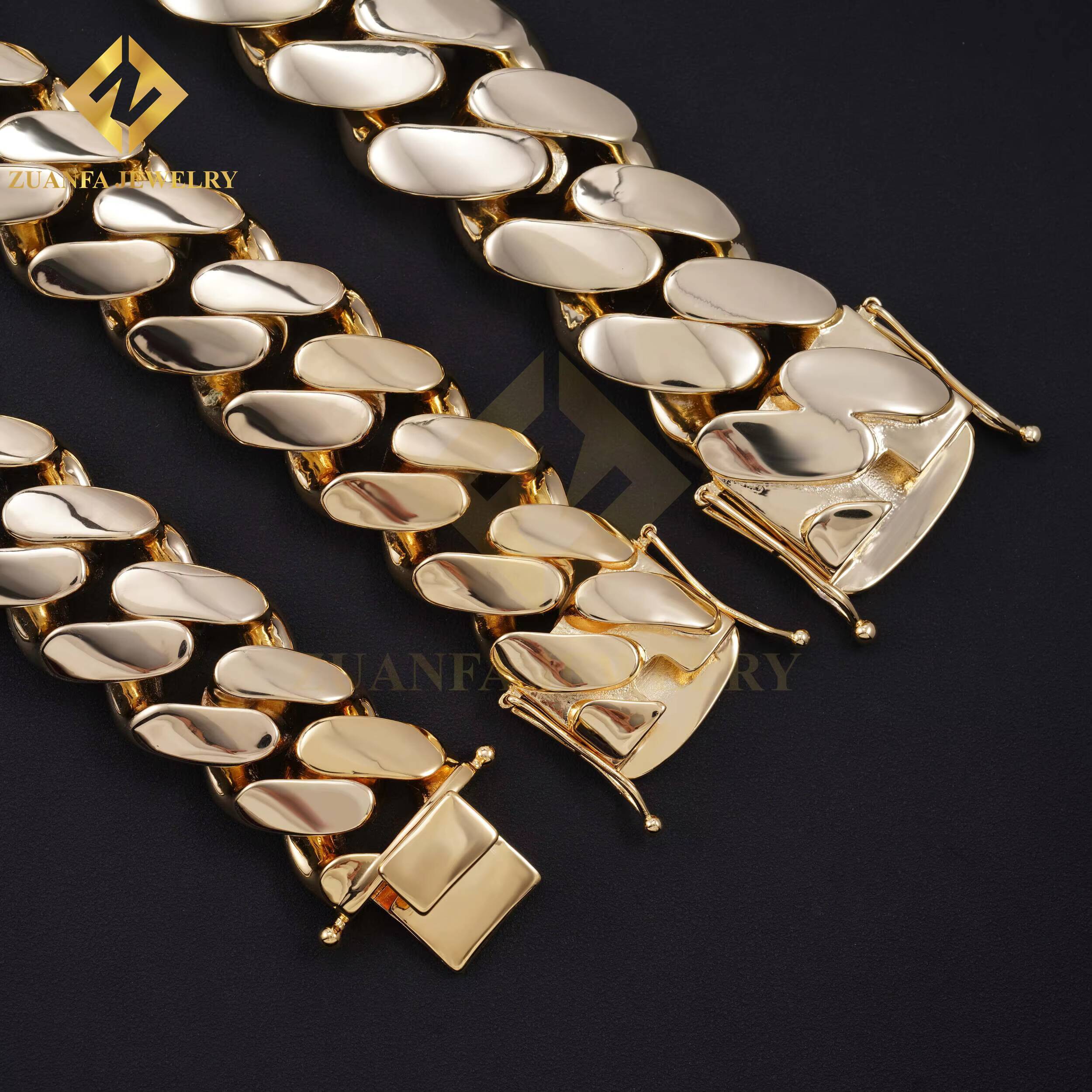 Fashion Jewelry Hot Sale 30mm Copper Cuban Link Chain Hip Hop Chain No Diamond Miami Men Brass Gold Plated Cuban Link Bracelet