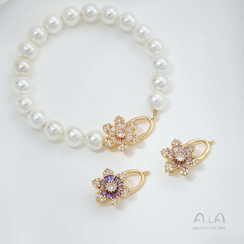 14K Copper Gold Plated Zircon Flower Butterfly Pearl DIY Handmade Necklace Accessories End Clasp