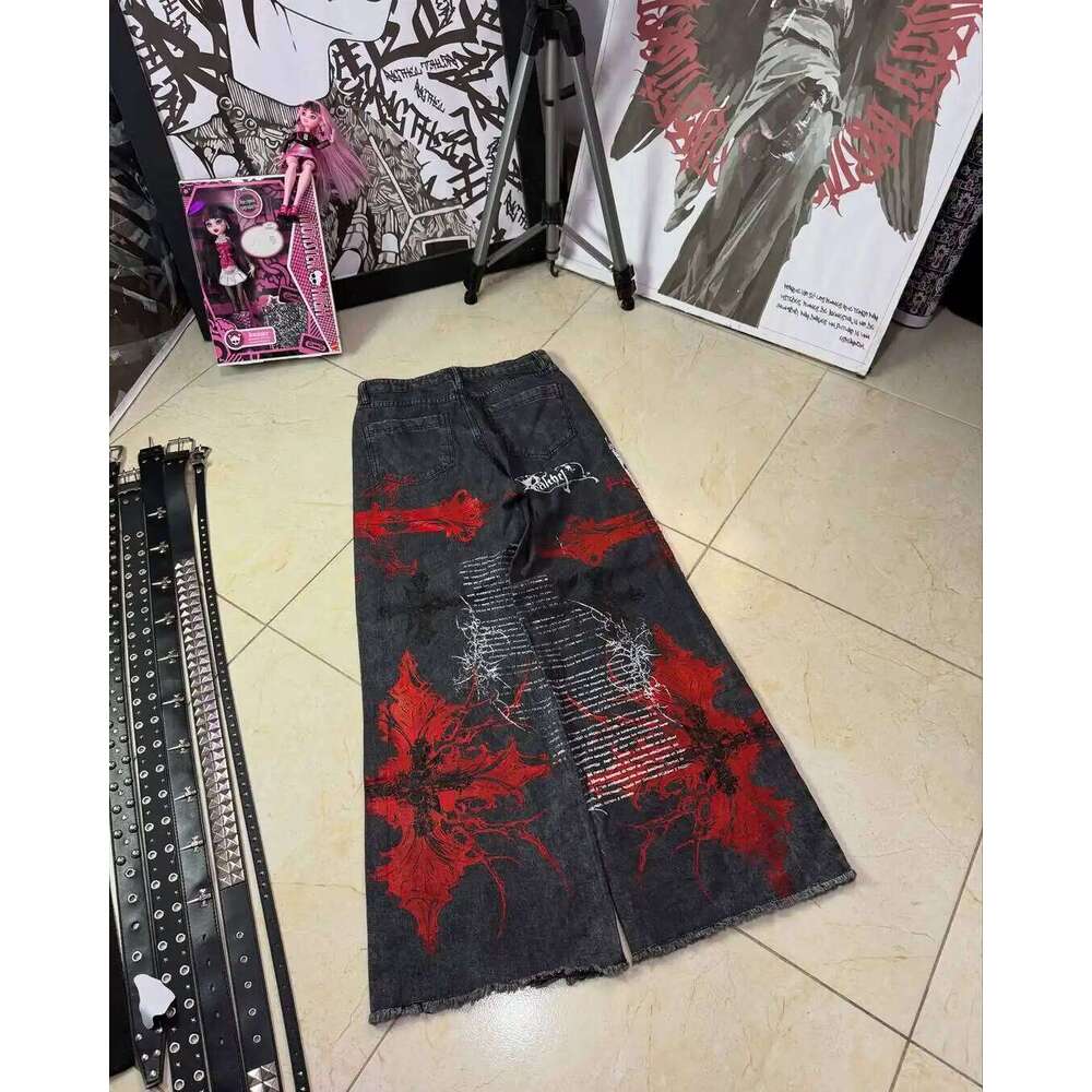 American Hip-hop Haruku Retro Trendy Brand Oversized Washing Jeans Women Y2K Gothic Punk Street Casual Loose Wide-leg Pants