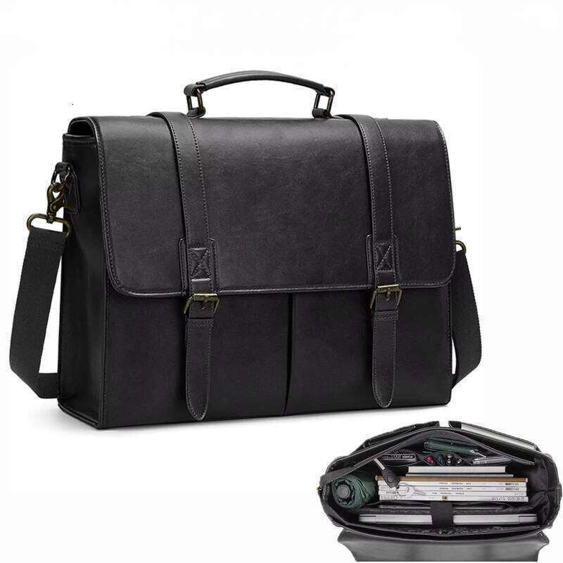 RAINSMORE Vintage Men Messenger Waterproof Leather Briefcase Laptop Large Capacity Satchel Business College Shoulder Bag