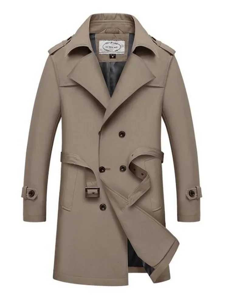 Customizable Mens Long Trench Trenchcoat Jacket Male Business Casual Trench British Trench Men Slim Double Breasted Jacket W250815