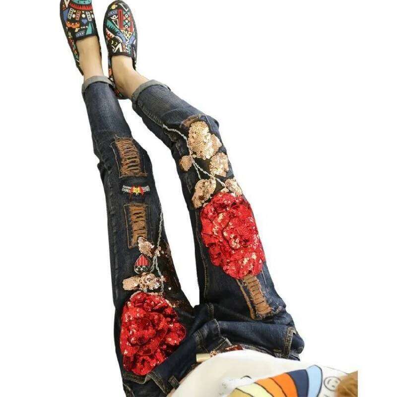 Women 2025 Spring Autumn Rose Jeans Women's High Waist Slimming Fashion Shorts