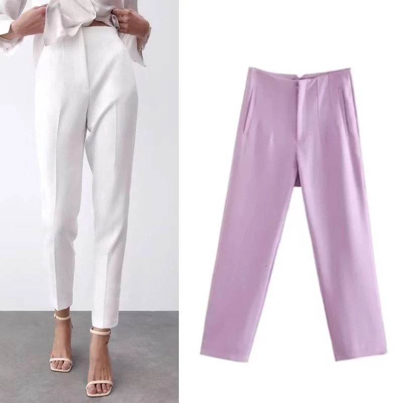 Simple Casual Trousers Pockets Zipper Office Ladys Summer Women Solid Suit Pants Pencil Elegant AllMatch Fashion 250808
