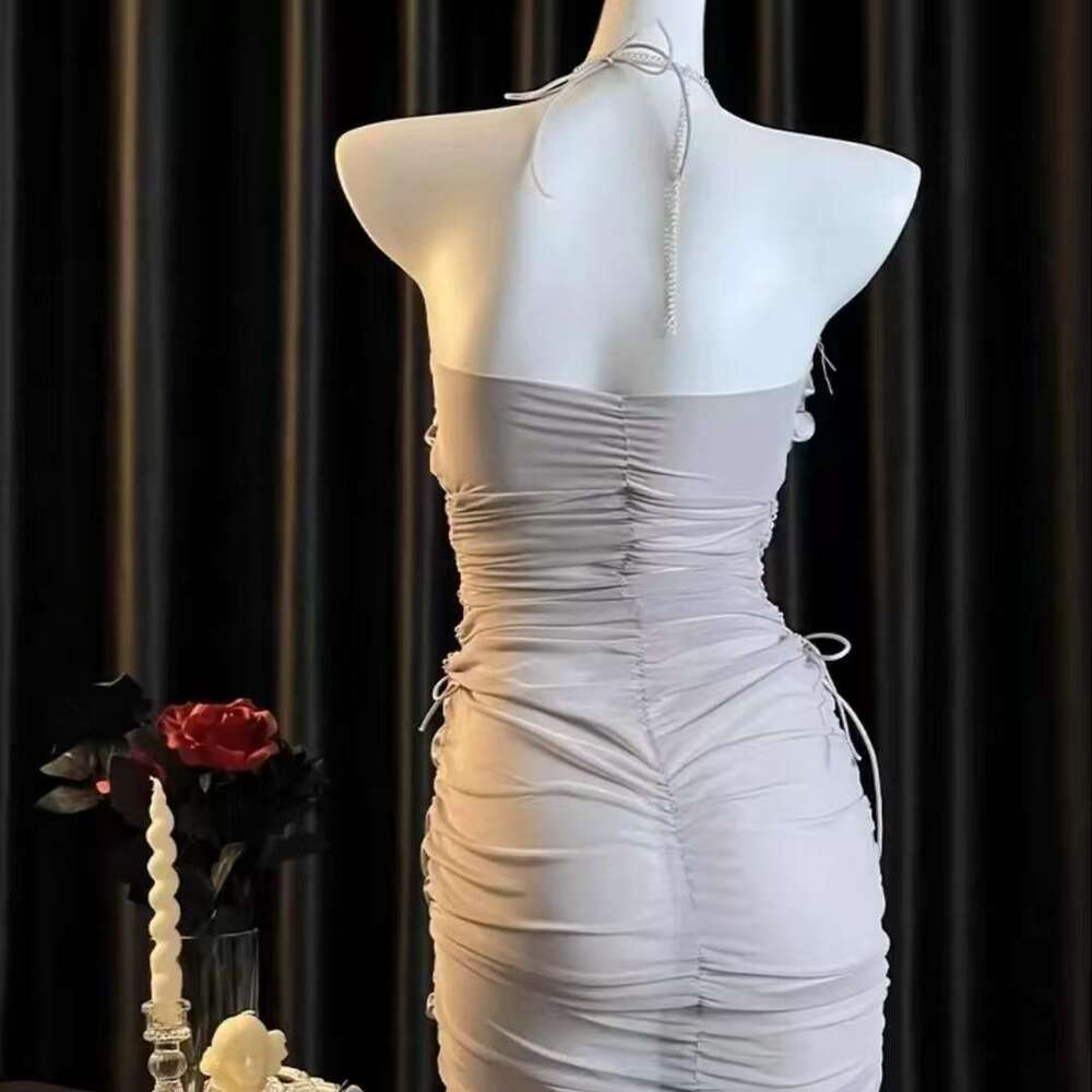 Satin Halter Neck Ruched Dress Sexy Bodycon Nightwear for Women Elegant Party Intimate Occasion Lingerie