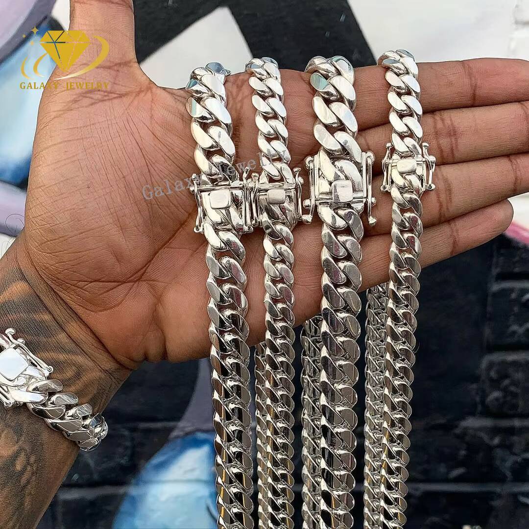 High Quality Fashion Style Plain Necklace 8mm 12mm 20mm 925 Cuban Chain Hip Hop Miami Cuban Link Chain