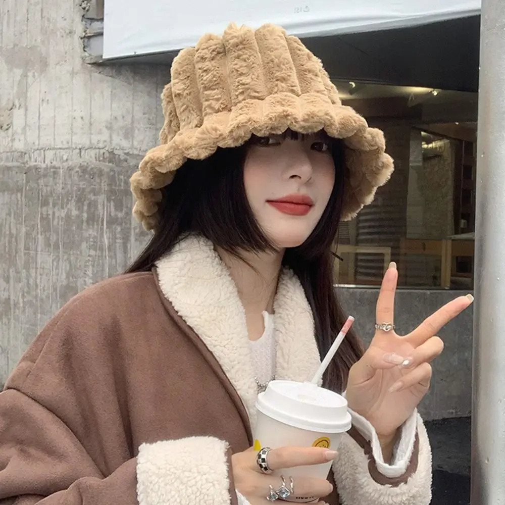 Winter Casual Warm Faux Fur Bucket Hat Fisherman Cap Sun Cap Panama Hat 250808