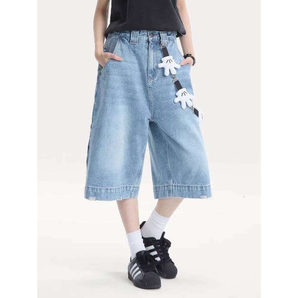 2025 Y2K Vintage Loose Denim Bermuda Shorts for Women High Waist Wide Leg Knee Length Baggy Jeans Streetwear Casual Korean Style