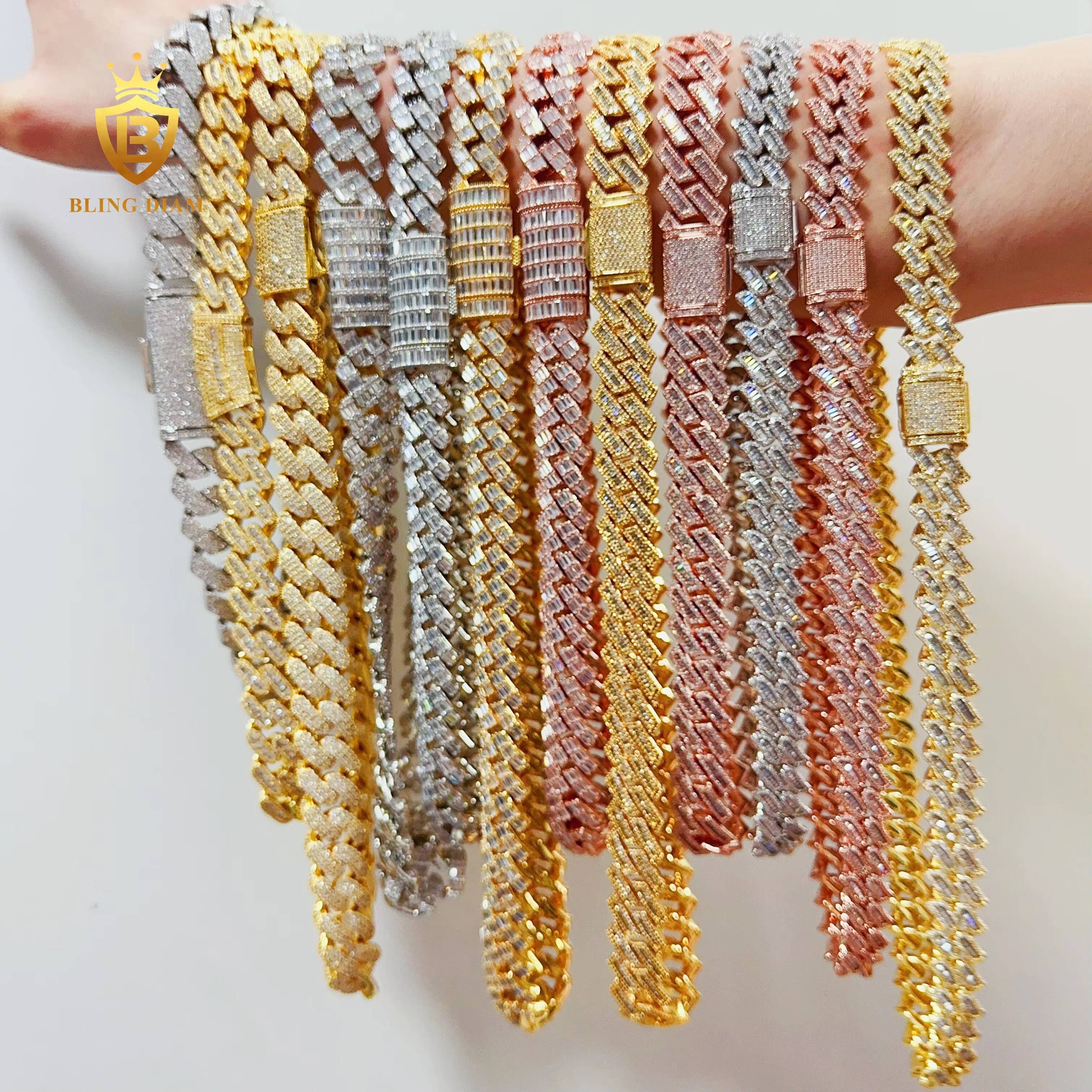 2023 Hot Sale Custom Hip Hop Jewelry Fashion 12mm 15mm 16mm 18mm 20mm AAAAA+ Moissanite Diamond Cuban Link Chain