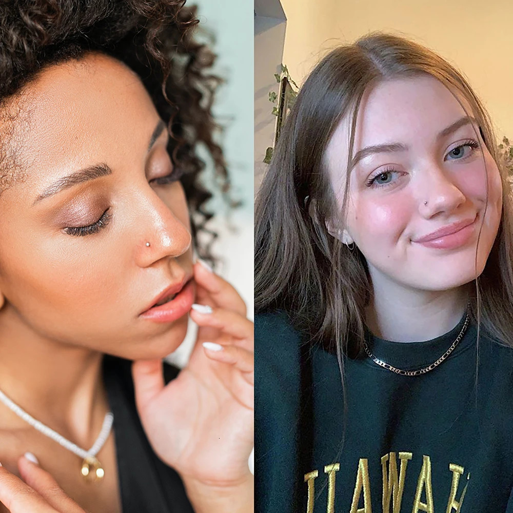 10Pcs Nose Rings Set for Women Screw Bend Bone Nostril Stud Piercings Jewelry 316 Stainless Steel 0.8mm 1.0mm 18g 20g 250807