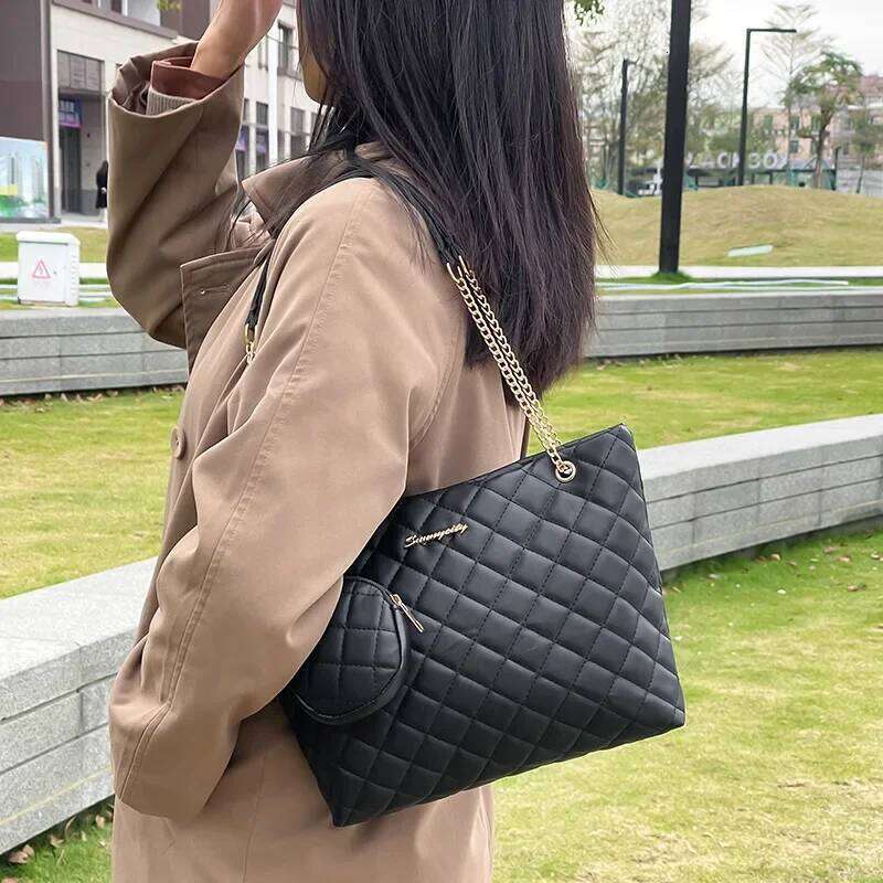 Rhombic Embroidered Mini Wallet Charm Tote New Stylish Minimalist Letter Embellished Chain Shoulder Bag