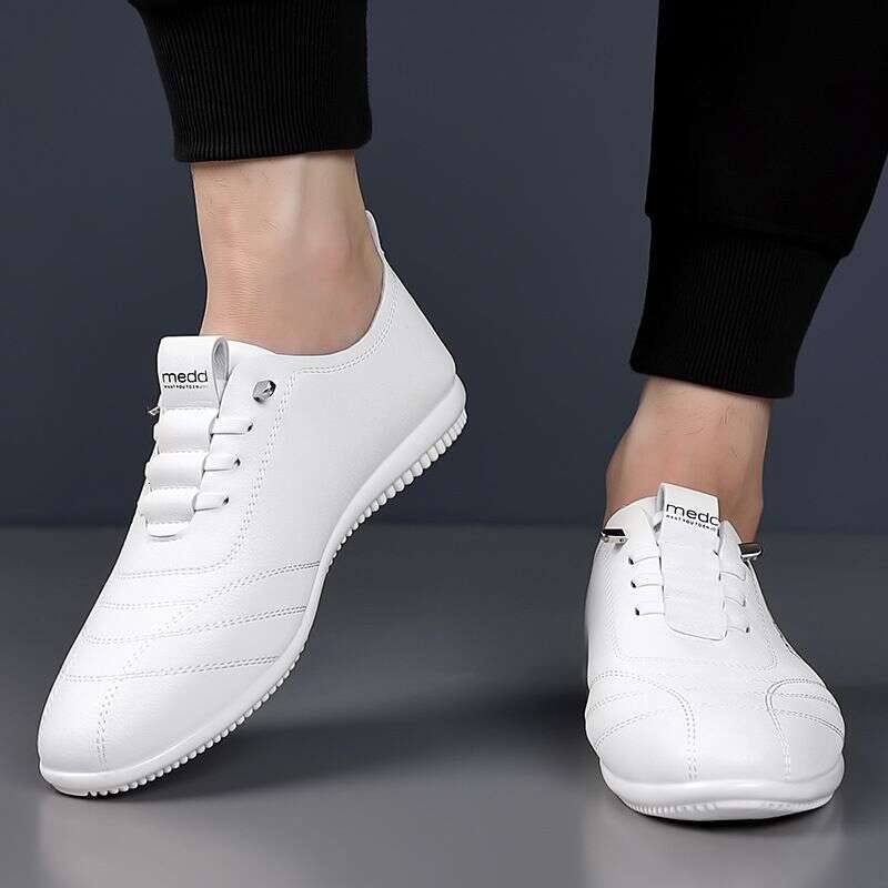 2025 Autumn New Business Casual Men's Leather Soft Sole Set, White Shoes, Le Fu Shoes