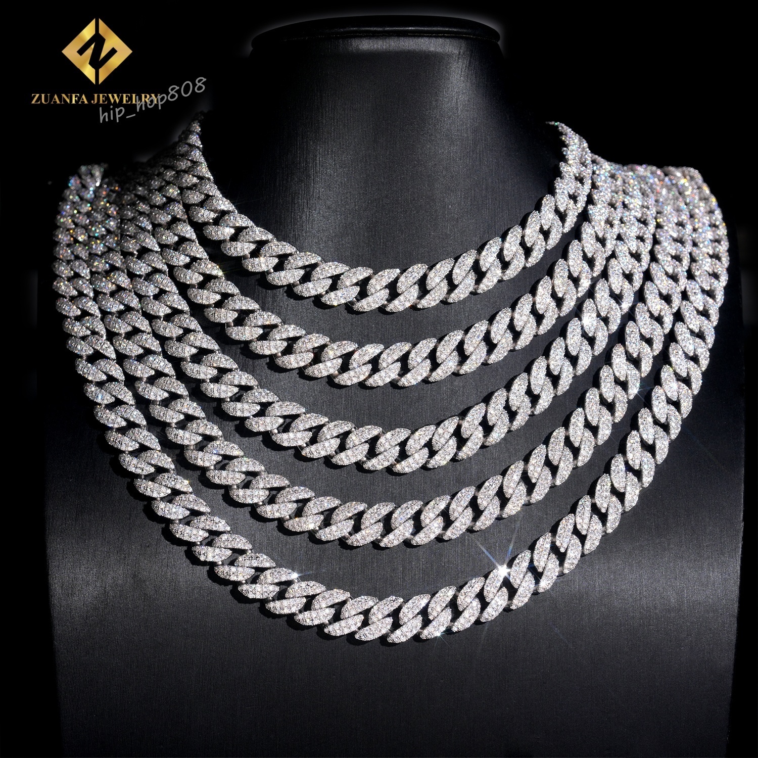 Hip Hop Men Rock Cuban Chain 925 Silver 12MM Width Iced Out VVS Moissanite Diamond Cuban Link Chain Pass Diamond Tester