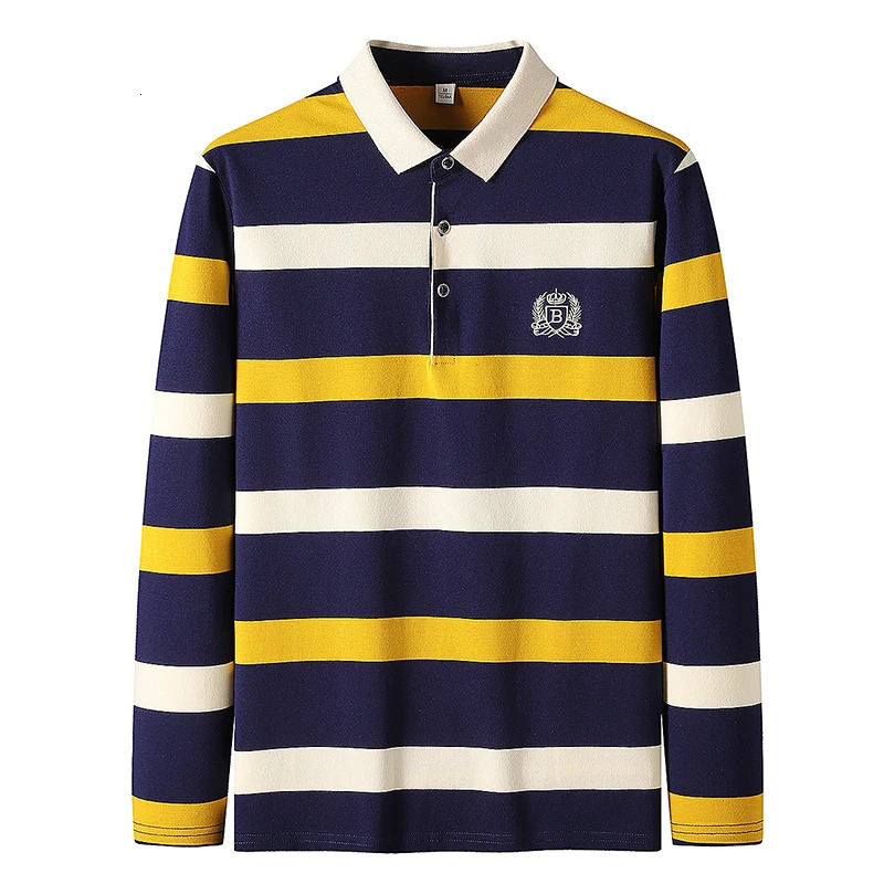 Spring Men Polo Shirt Cotton Long Sleeve Stripe Autumn y Casual Fashion Business Tshirts 250814