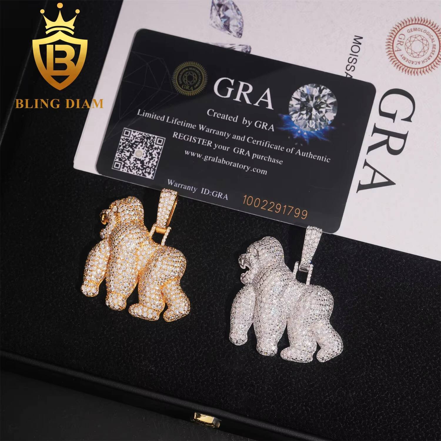 New Design Iced Out Little Chimp Pendant 925 Silver Vvs Moissanite Gorilla Pendants Hip Hop Fashion Gold Plated Pendant