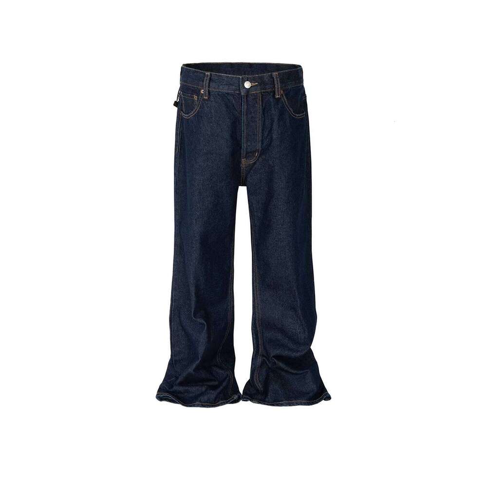 MIJKO Dark Blue Mens Baggy Jeans Cleanfit Loose Casual Denim Trousers Unisex Cargo Pants TJ122