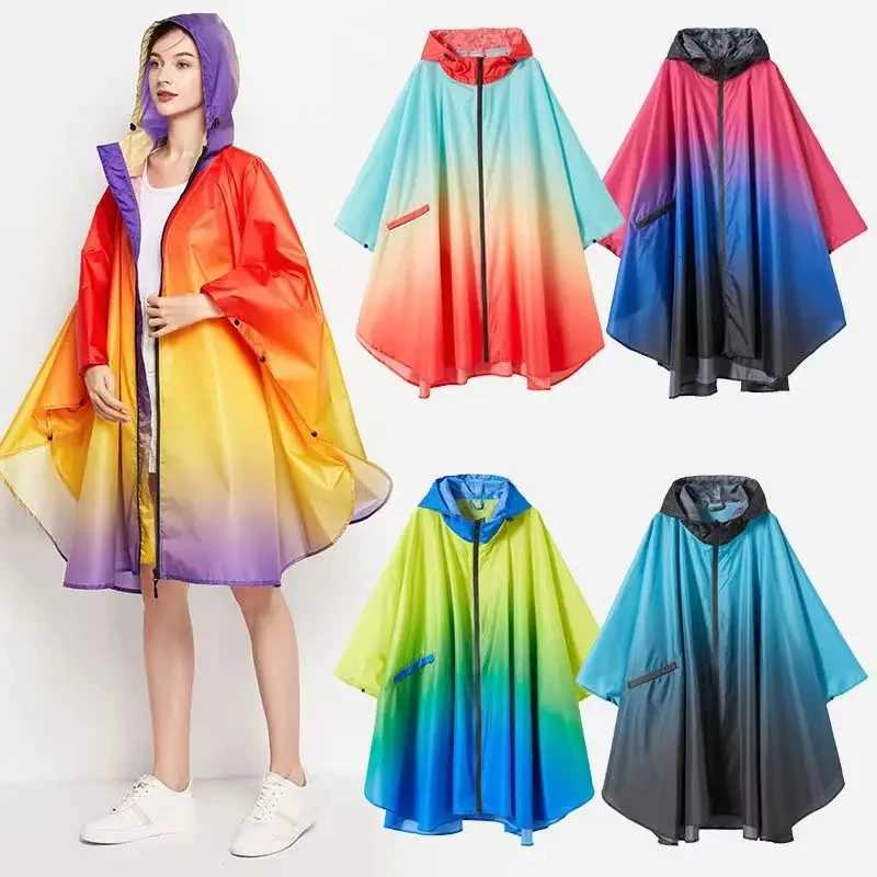 Big Size Women Gradient Color Raincoat Lightweight Rain Coat Poncho Ladies Waterproof Cloak Raincoats Adults Colorful Rainwear Y250814