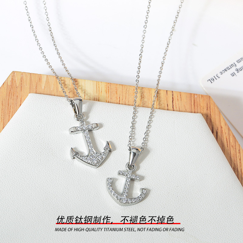 Punk Style Hip-Hop Anchor Simple Necklace Non-Fading Women Summer High-End Zircon Exaggerated Jewelry for Women