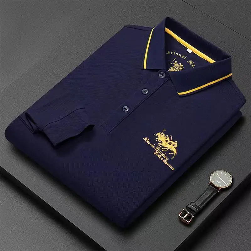 ed Pure Cotton Selling Mens Polo Shirt Autumn And Winter Long Sleeved Breathable Casual Slim Fit Top 250814