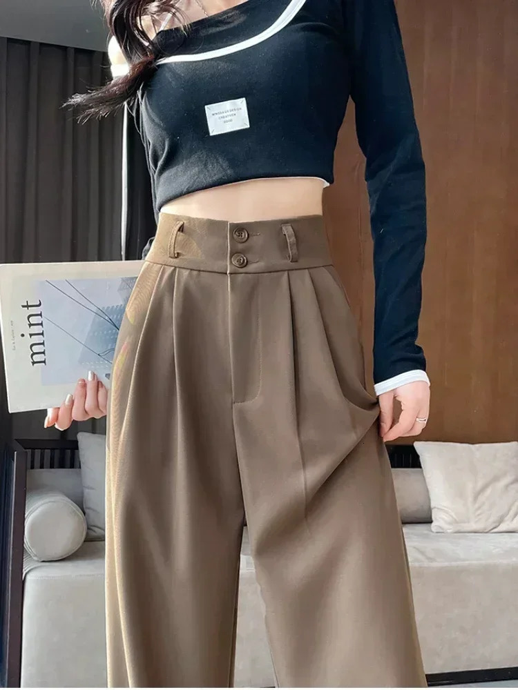 High Waist Suit Pant Straight Black Korean Office Ladies Trousers Fashion Button Loose Spring Female Streetwear 2024 250808