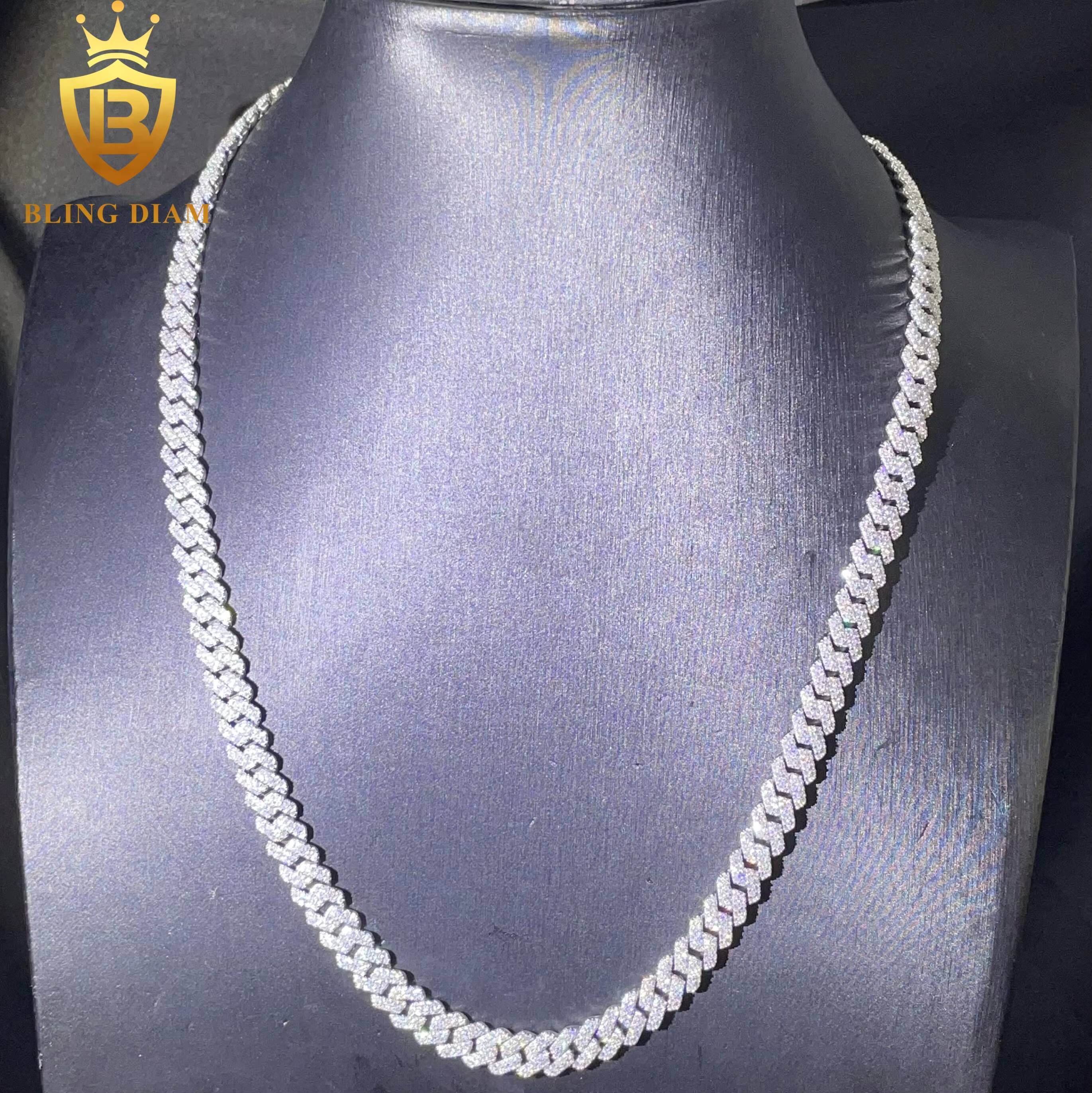 Factory Direct 925 Sterling Silver Moissanite Diamond Necklace with 8mm GRA Ice Out Cubans Link Chain and Rapper Necklace