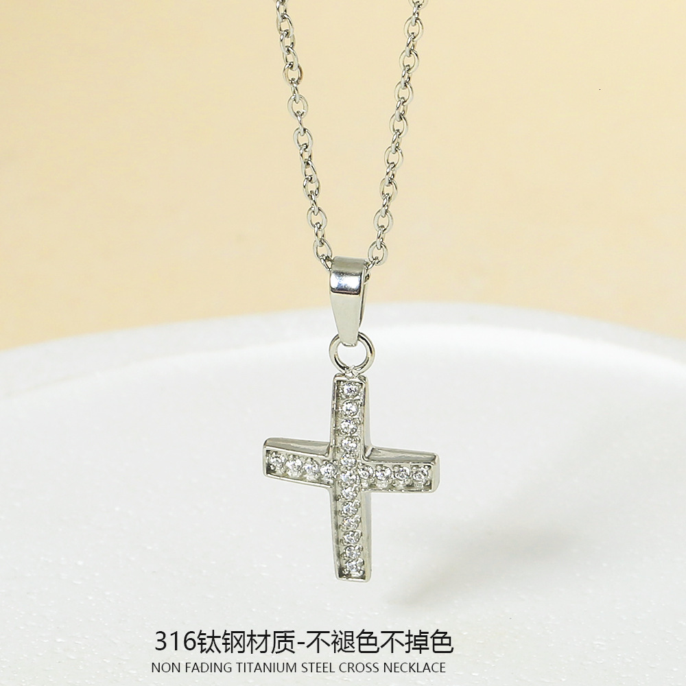 American Style Stainless Cross Jewelry for Women High-End Titanium Steel Non-Fading Zircon Necklace Accessories Jewelry for Women