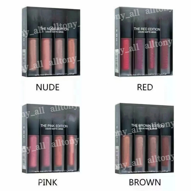 Lip Gloss Liquid Lipstick Kit The Red Nude Brown Pink Edition Mini Liquid Matte Lipstick 4pcs/set