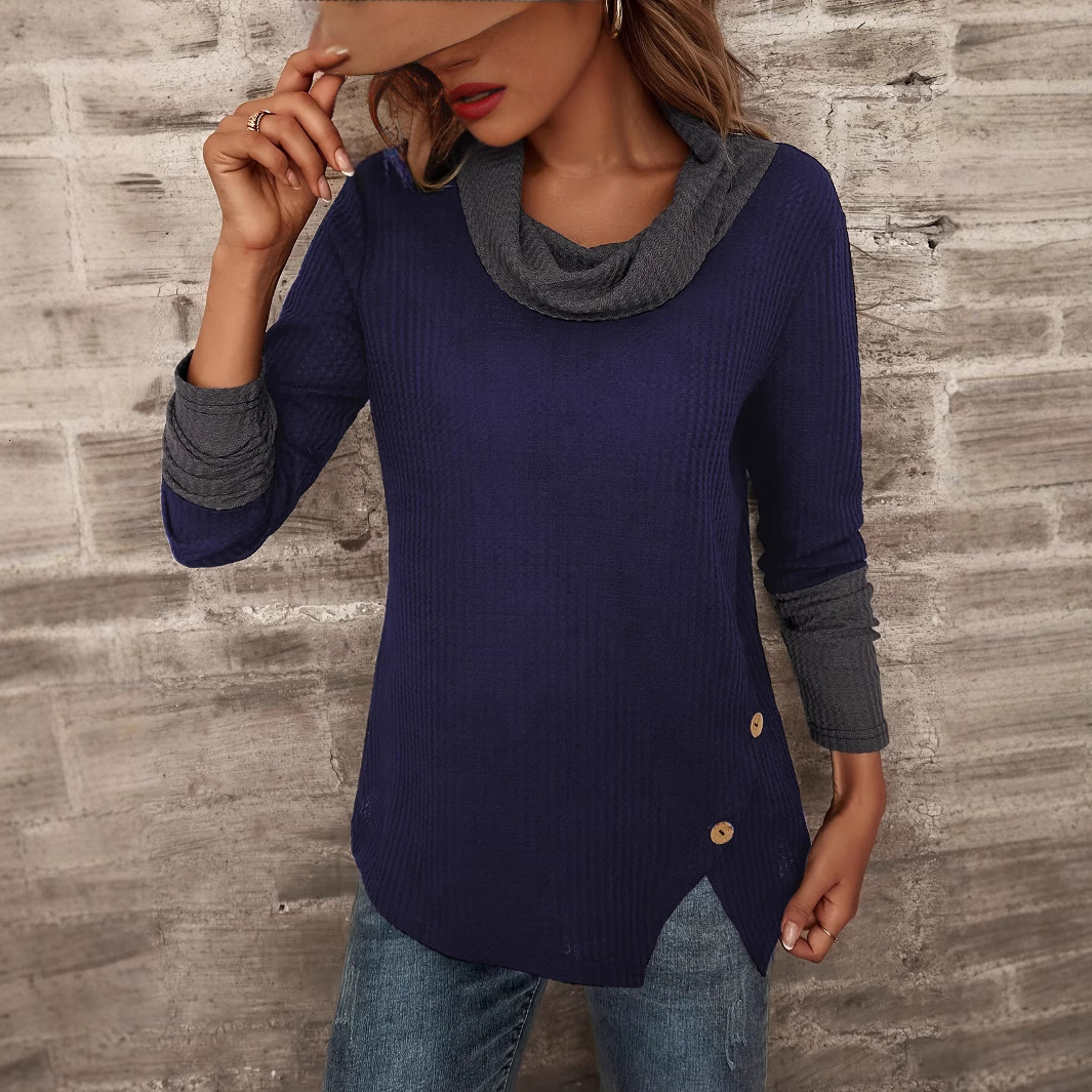 Top Korean Style Color Block Knitted Spring Autumn Versatile Women's Half Turtleneck Sweater