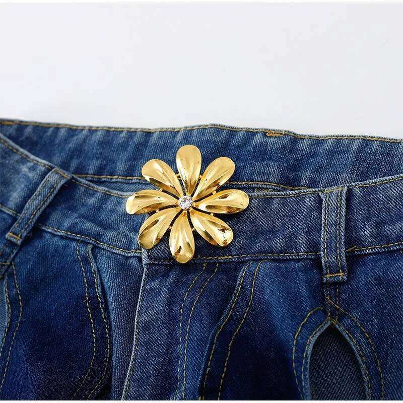 Talenza Summer High Waist Casual Patchwork Sexy Hollow Button Jeans Loose Fashion Streetwear Y2k Women's Pants