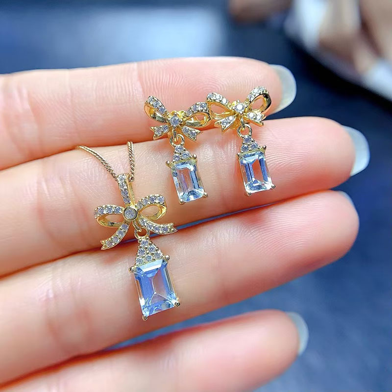925 silver jewelry set natural topaz jewelry set genuine topaz pendant and earrings 18K gold plated gemstone jewelry for wedding