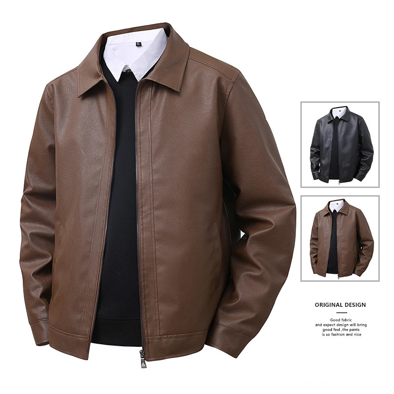 2025 leather jacket mens spring slim fit lapel casual jacket mens top windproof casual jacket mens cross-border 250808