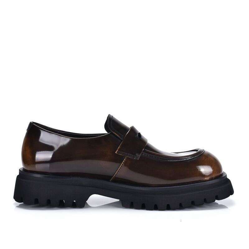 Thick Soled Loafers, Korean Version, Casual Trendy. First Layer Cowhide, One Step Shiny Leather, Comfortable And