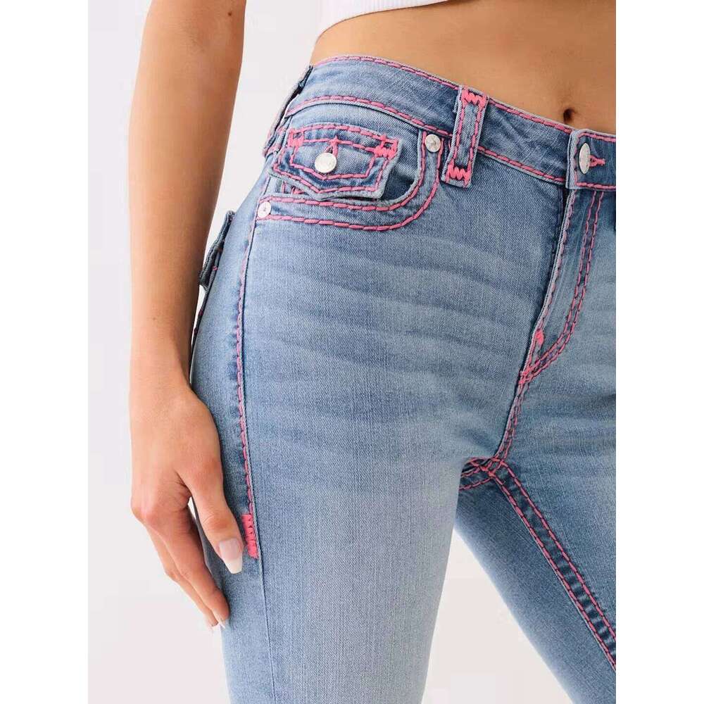 Sexy Retro Buddha Embroidered Low Rise Womens Skinny Jeans Fashionable Flare Jean Casual Washed Pants Sweatwear Denim Pant