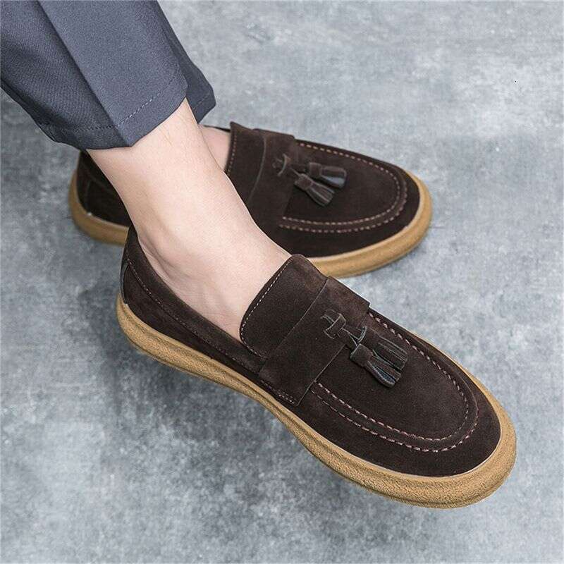 Bean For Men Autumn Tassels, Lazy People With One Foot On Loafers, Versatile Korean Version Frosted Leather Chef's Work