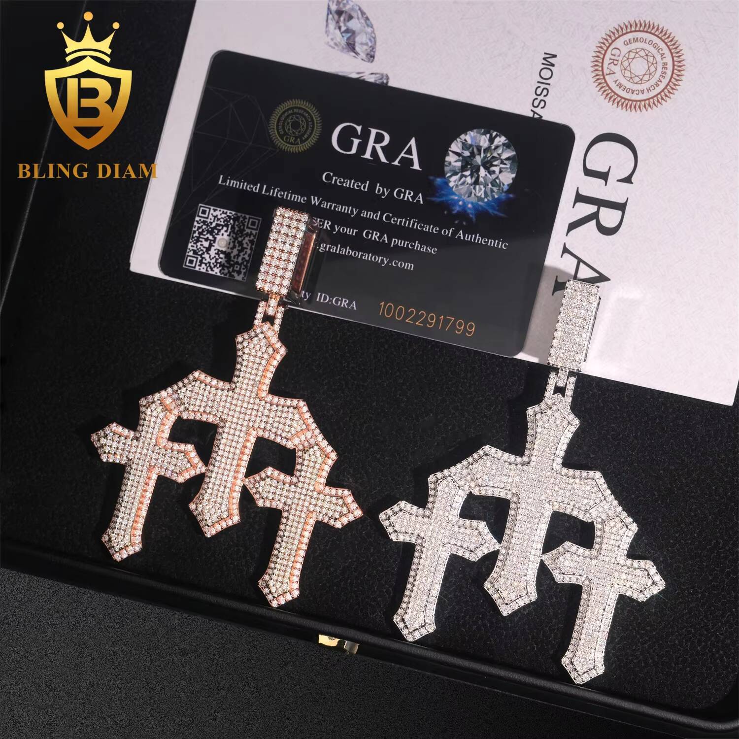 New Trendy Hip Hop Iced Out 925 Sterling Silver VVS1 Moissanite Diamond Man Jewelry 3 Crosses Pendant Necklace