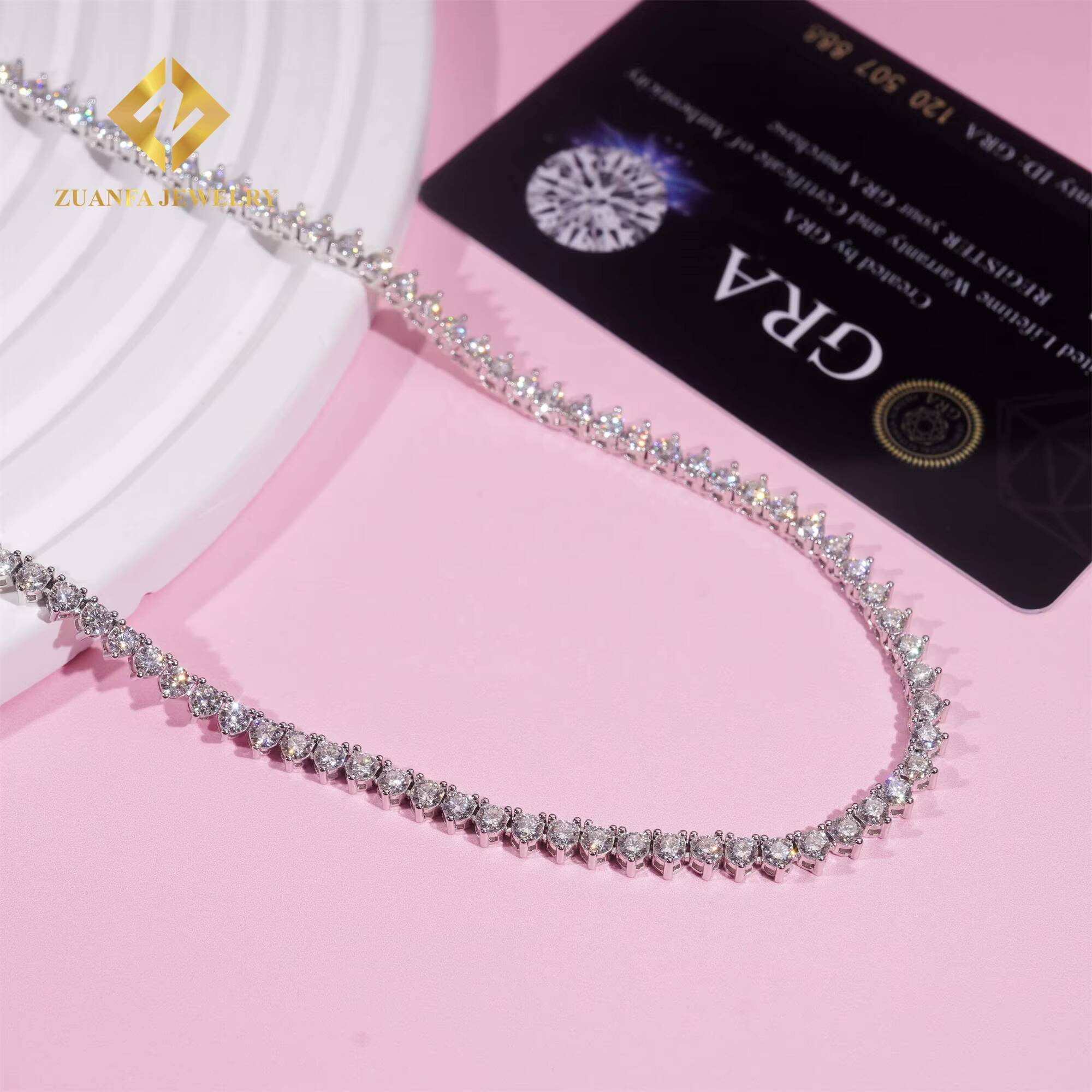 New Arrivals Elegant Female Gift Jewelry 3mm 925 Sterling Silver Rhodium Plated FL Moissanite Diamond Cluster Tennis Chain