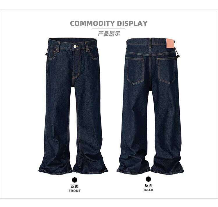 MIJKO Dark Blue Mens Baggy Jeans Cleanfit Loose Casual Denim Trousers Unisex Cargo Pants TJ122