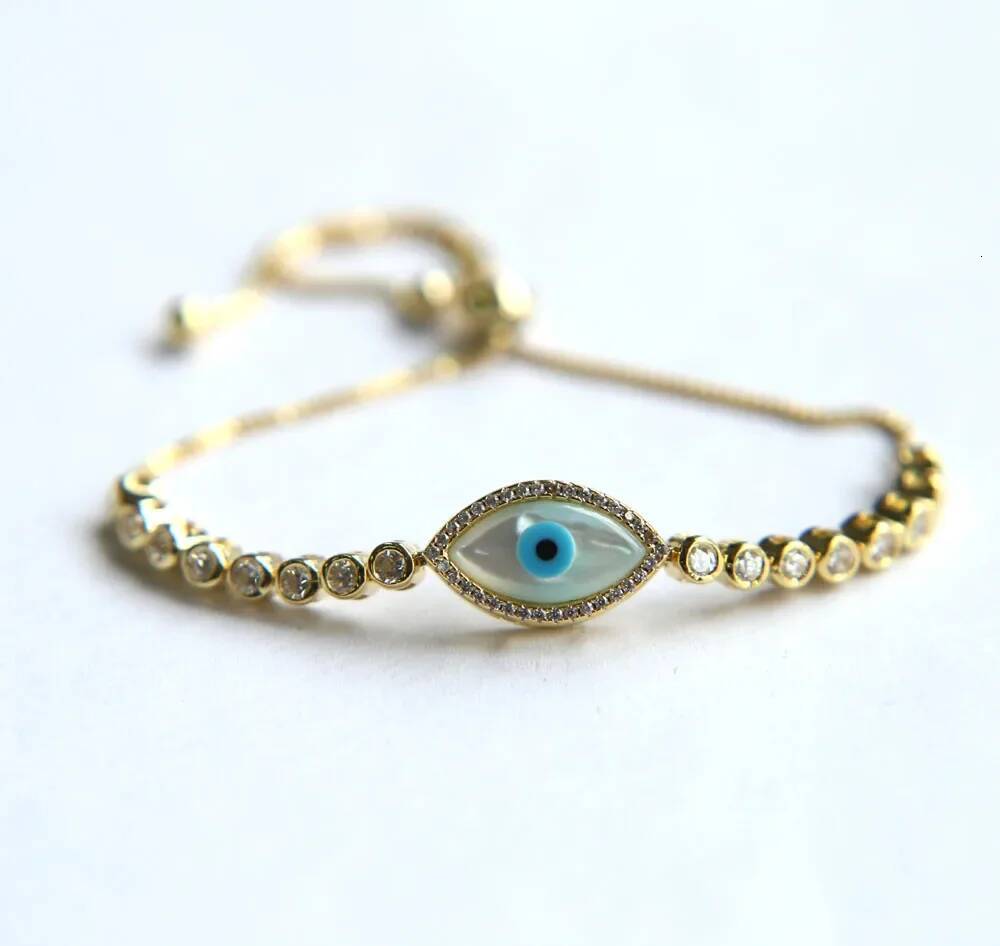 ZIRCONIA Pearl evil eye sier plated rose gold color fashion Bracelet for Women Gifts Adjustable bracelet