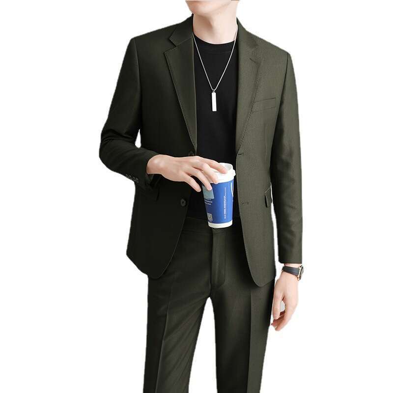High-End Suit Set Men, Light Mature Korean Style, Casual Slim Fit Jacket, Spring And Autumn Trendy Single Top For Office Youth B5