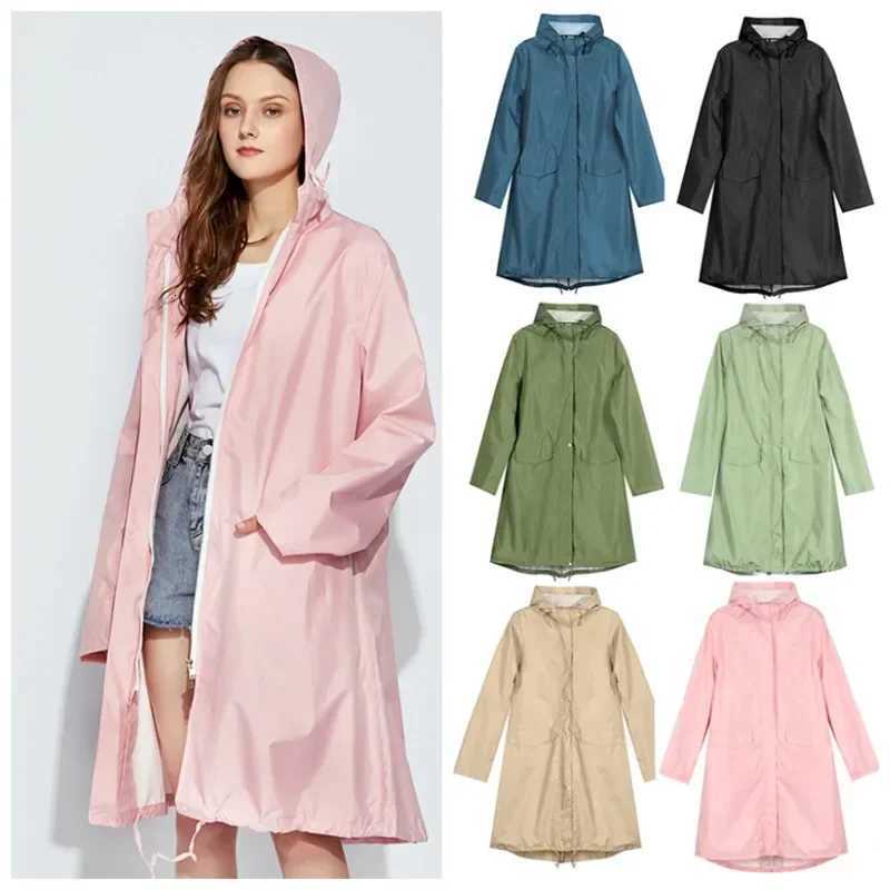 Women New Stylish Raincoat Women Rain Poncho Coat Outdoor Tourist Lightweigh Waterproof Zipper Ladies Rainwear Y250814