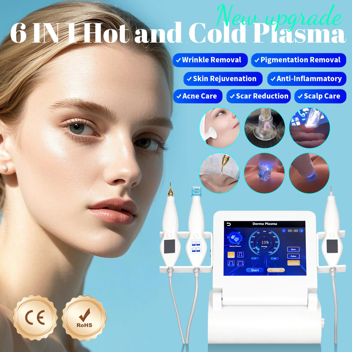 6 In 1 Factory Supply Pigmentation Treatment Plasma Machine Device Easy Adjust Energy Hot And Cold Therapy Skin Care Tool