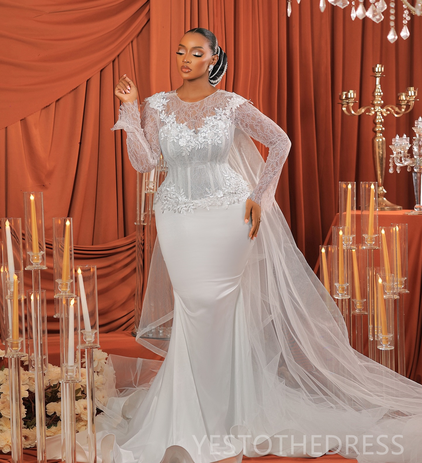 2025 Plus Size African Wedding Dress Bridal Gowns For Bride Sheer Neck Beaded Pearls Tiered Tulle Beaded Lace Rhinestones Wedding Gowns For Black Wome