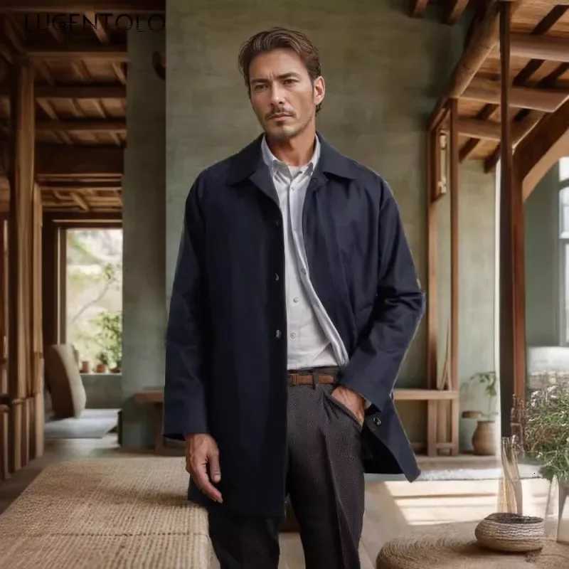 Men Casual Jacket Fall 2024 Long Trench Coat Solid Color Lapel Slim Fit Single Breasted Cardigan Fashion Simple Business Wear W250815