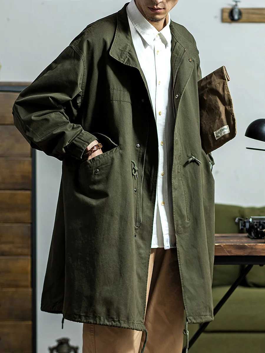 Mens M-5 Fishtail Parka Trench Coat Army Green and Beige Vintage Coat Mid-Length Loose Fit Autumn Clothes Couples W250815