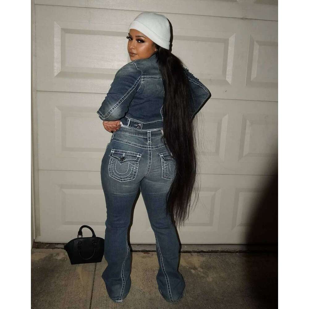 Retro Dark Blue Straight Wide Leg Buddha Embroider Denim Pants Casual High Street Y2k Jeans Haruku Women Clothing