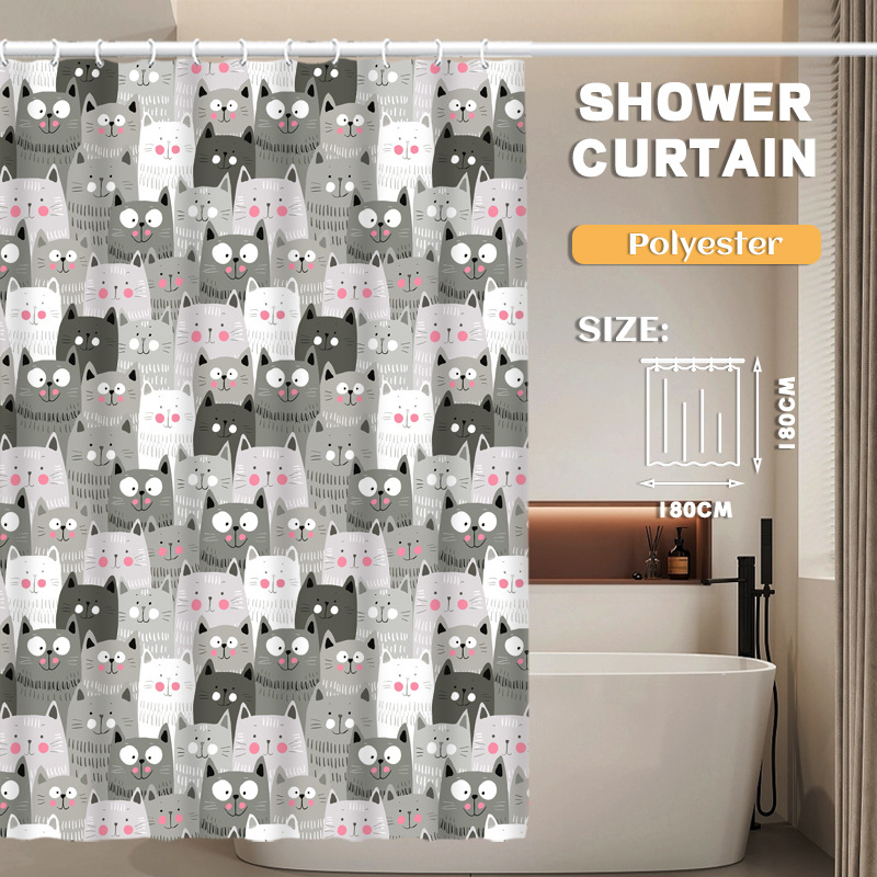 YL-36930 Manufacturer Spot Digital Printed Fabric Shower Curtain Waterproof Thickened Bathroom Partition Curtain with Hook